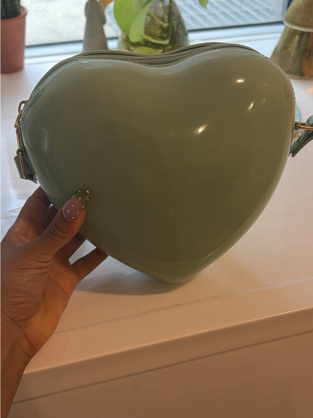 Heart-Shaped Crossbody Bag in Sage Green